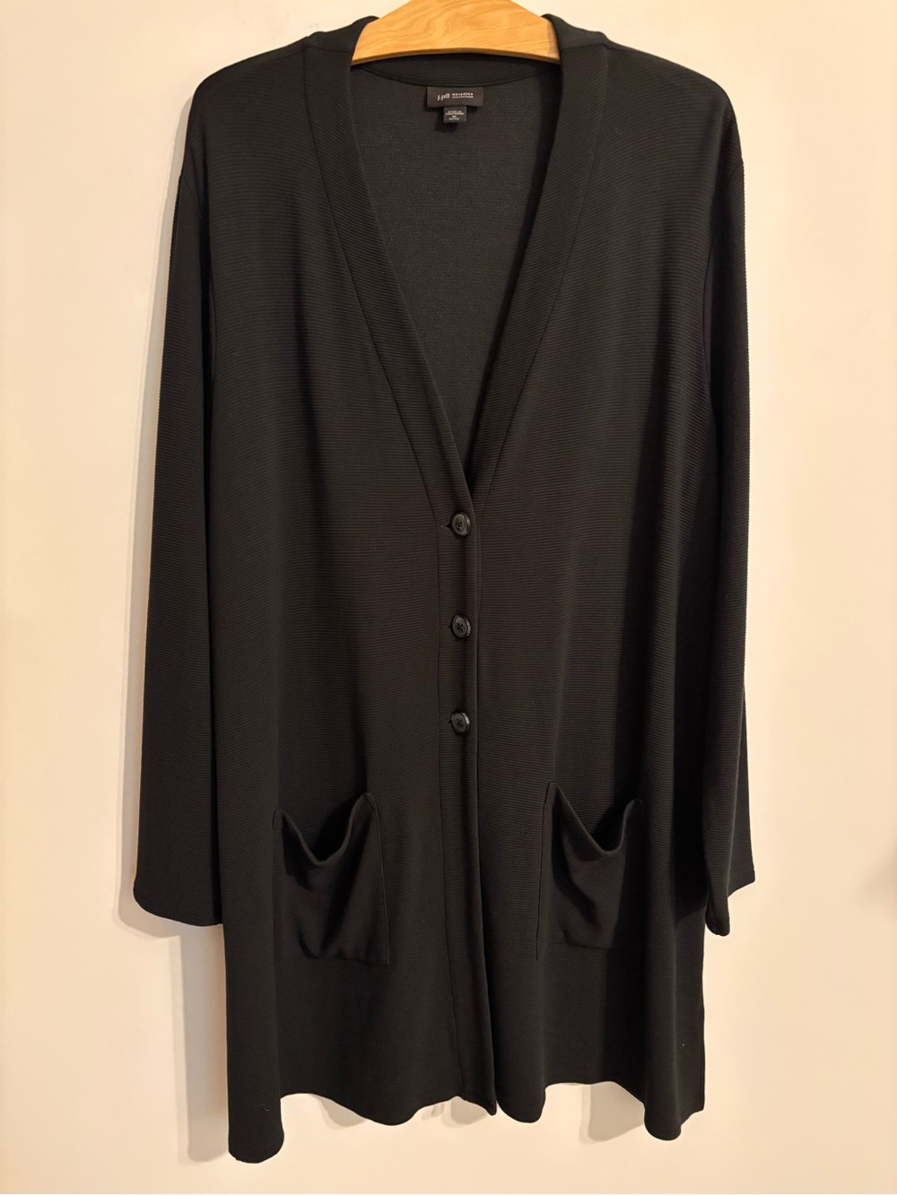 J Jill Weaver Collection Black Ribbed Button Front Cardigan